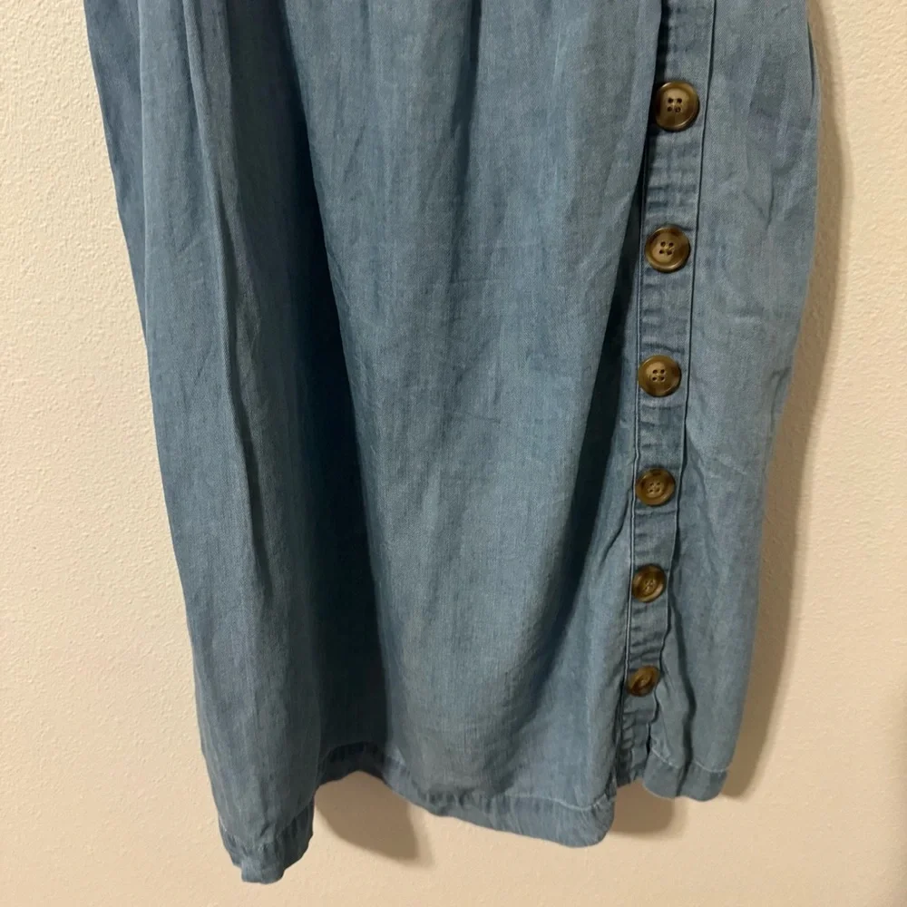 Urban Outfitters Lindsay Button-Up Chambray Mini Dress Blue Smocked Sleeveless-S - Picture 7 of 10